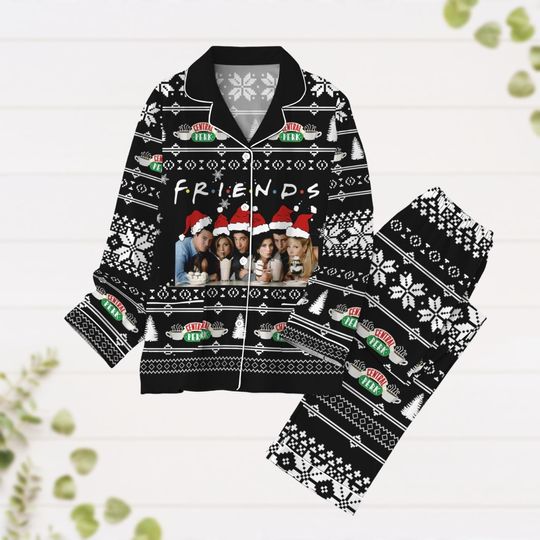 Friends Pajamas Set, Chandler Monica Rachel Phoebe Joey Ross Santa Hat Pajamas, Central Perk Holiday Pajamas, Tv Series Pjs, Xmas Gift