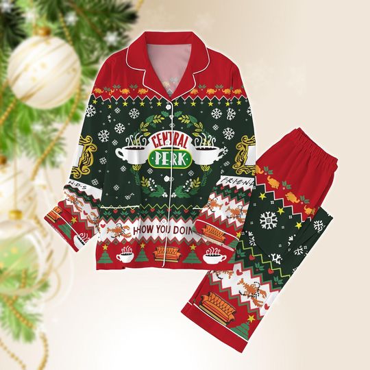 Central Perk Pajamas Set, Friends Movie Thick Pajamas, Chandler Bing Xmas Set Of Pajamas, Gift For Friends, Pajamas For Party