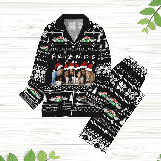 Friends Characters Pajamas Set, Central Perk Xmas Pajamas, Friends Tv Show Pajamas, Friends Sitcom Xmas Pajamas, Chandler Bing Pajamas