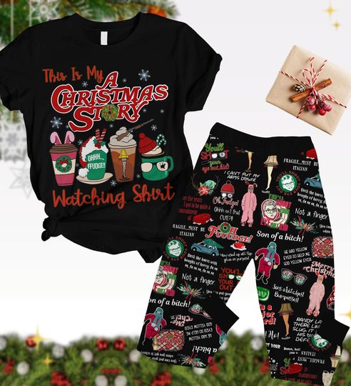 A Christmas Story Pajamas Set, Oh Fudg Xmas Tshirt Pants Set, This Is My Watching A Christmas Story Pj Set, Matching Family Pajamas