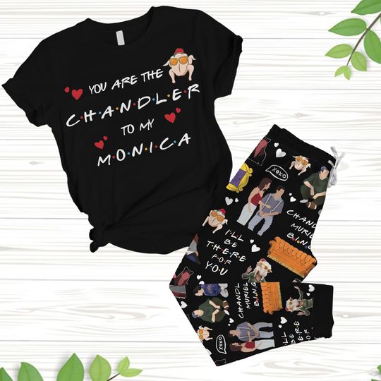 Friends Characters Pajamas Set, Chandler And Joey Pajamas, Friends Tv Show Pajamas, Friends Sitcom Xmas Pajamas, Chandler Bing Pajamas