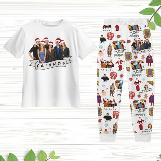 Friends Characters Pajamas Set, Friends Santa Xmas Pajamas, Friends Tv Show Pajamas, Friends Sitcom Xmas Pajamas, Chandler Bing Pajamas