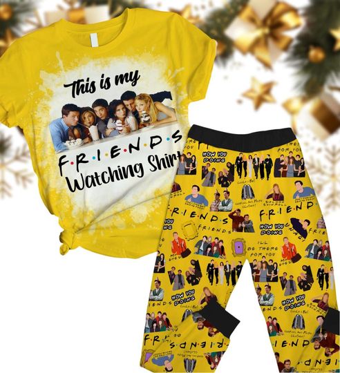 Christmas Friends Movie Pajamas, Friends Tv Series Watching Pj Set, Xmas Celebration With Friends Pj Set Pants, Chandler Character Paja