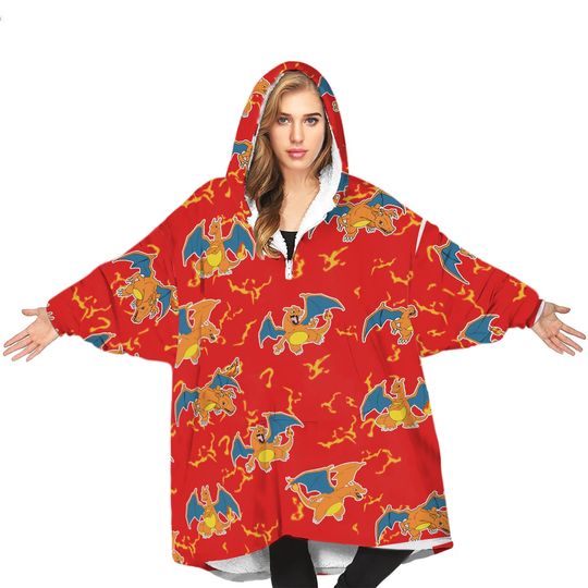 Cartoon Movie Fan Charizard Oversized Blanket Hoodie Cartoon Movie Fan Charizard Oversized Blanket Hoodie