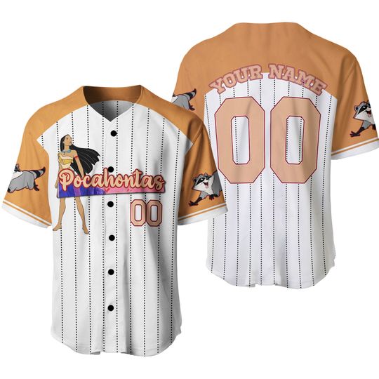 Custom Disney Princess Pocahontas, Custom Name Disney Kid Adult Baseball Jersey