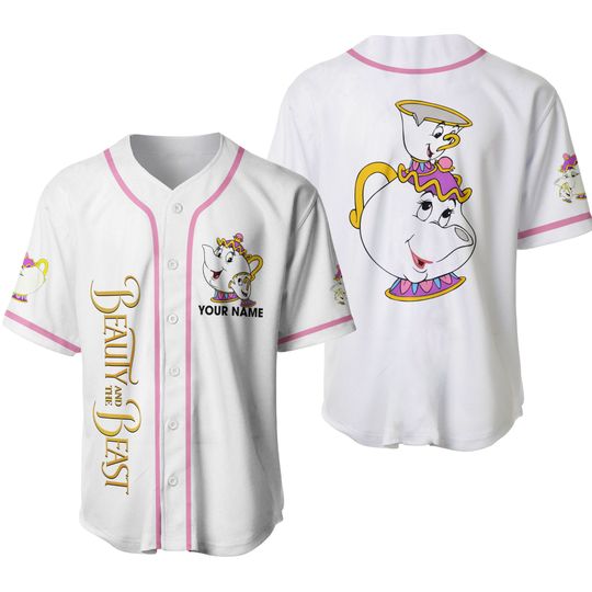 Custom Disney Beauty and the Beast Mrs Potts and Chip Simple White, Custom Disney Game Day