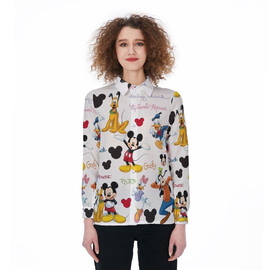 Mickey Mouse Women Blouses Shirt, Minnie Donald Daisy Duck Casual Button Down Shirt, Pluto Cartoon Women Blouses Shirt, Magic Kingdom Shirt