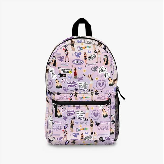 Pink and Purple Olivia collage backpack Grade School Backpack School Supplies