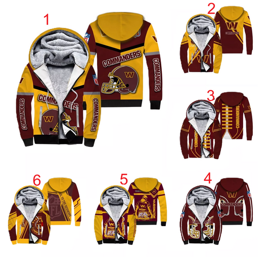 Washington Commanders Men's Zipper Fleece Hoodie Jacket Outwear