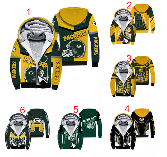 Green Bay Packers Men's Zipper Fleece Hoodie Jacket Outwear