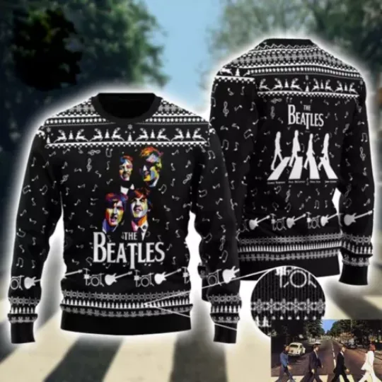 The Beatles Band Abbey Road Classic 3D Knitted Ugly Christmas Sweater