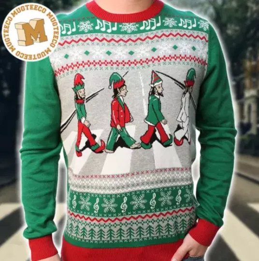 The Beatles Abbey Road Album 4 Elf Ugly Christmas Sweater