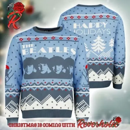 The Beatles Young Band Members Happy Holidays 2024 Ugly Christmas Sweater