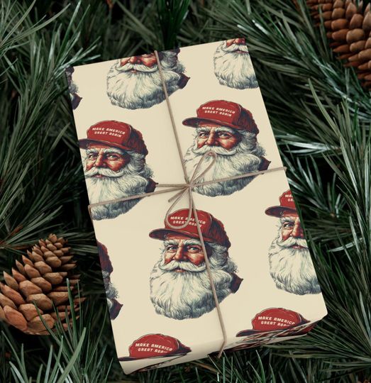 Christmas Wrapping Paper Santa in MAGA Hat Donald Trump Make Christmas Great Again Funny Trump Santa Hat Gag Gift Roll Xmas Political Humor