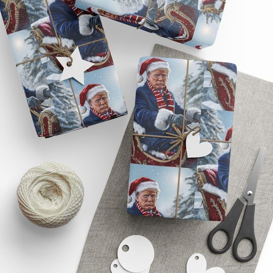 Discover Wrapping Paper - Donald Trump in a Sleigh