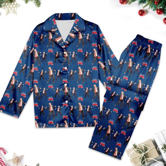Trump Dancing Unisex Pajamas Set, Trump Family Sleepwear, Trump Christmas Gift for Dad, Cozy Holiday Wear, Trump President Pajamas Shirt