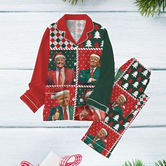 Trump Make Christmas Great Again Pajamas, Donald Trump Christmas Pajamas, Trump Santa 45 47 Xmas Pajamas, Trump Santa Holiday Pajamas