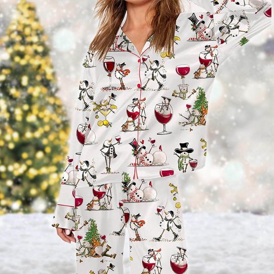 Winey Snowman Christmas Pajamas, Winey Snowman Pajamas Set, Winey Snowman Xmas Holiday Party, Winey Snowman Pajamas Gift