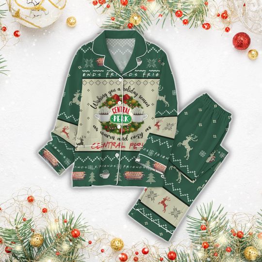 Central Perk Coffee Pajamas Set, Friends Movie Holiday Pajamas, Christmas Pajamas Set, Friends Tv Show Family Pajamas, Christmas Gift