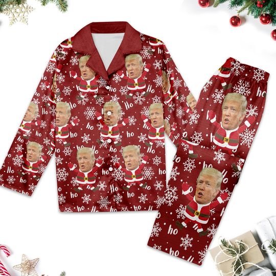 Trump 2024 Funny Christmas Pajamas, Santa Trump Family Christmas Shirt, Trump President Republican Xmas Pajamas, Funny Trump Xmas Set Long