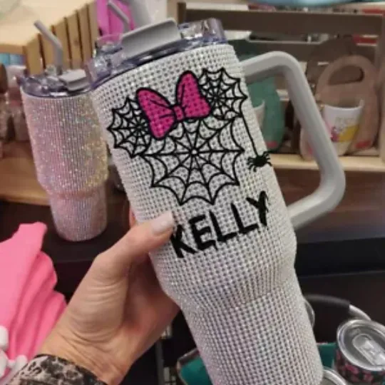 Halloween Custom Spider Web Minnie 40 Oz Bling Tumblers