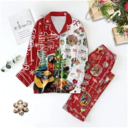 Jimmy Buffett Blame It On Buffett Christmas Polyester Pajamas Set