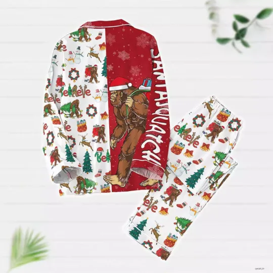 Bigfoot Matching Pajamas Set, Big Foot Christmas Camping Set Of Pijama Xmas