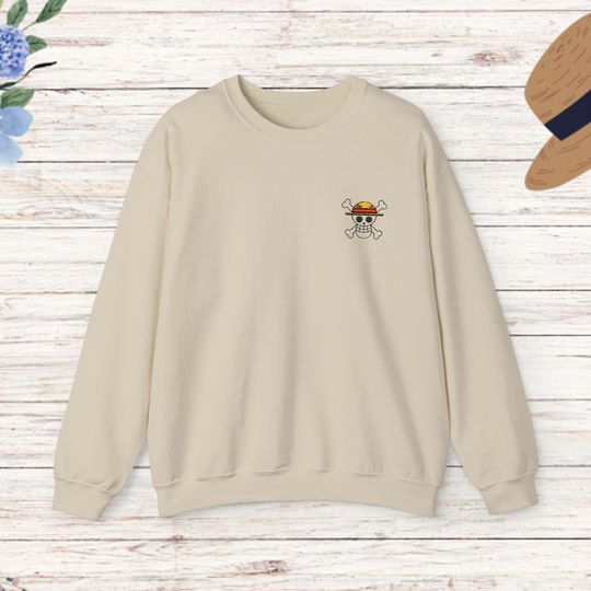 Luffy Embroidery Sweatshirt (UNISEX), One Sweater, Anime Embroided Sweater, Skull Embroidery Design, Anime Gifts