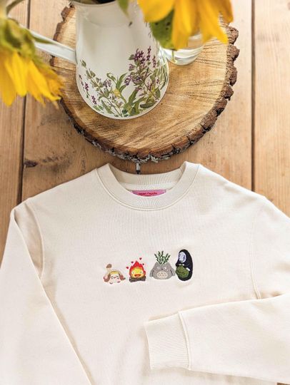 Whimsy of Ghibli Embroidered Jumper | Studio Ghibli Inspired Embroidered Sweatshirt | Studio Ghibli Inspired Jumper | Christmas Gift
