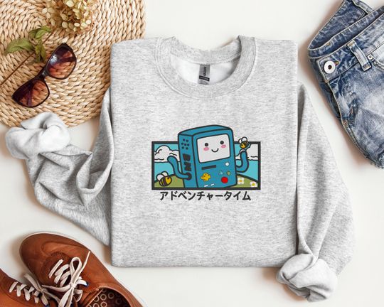 Time Adventure Anime Cartoon Embroidered Crewneck Sweatshirt | BMO adventure time embroidered sweater