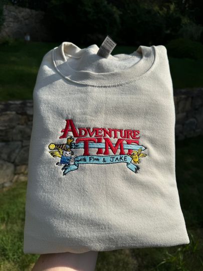 Embroidered Adventure Time Sweater, Cartoon Anime Jumper, Cute Stitched Sweatshirt, Cozy Cartoon Fan Apparel