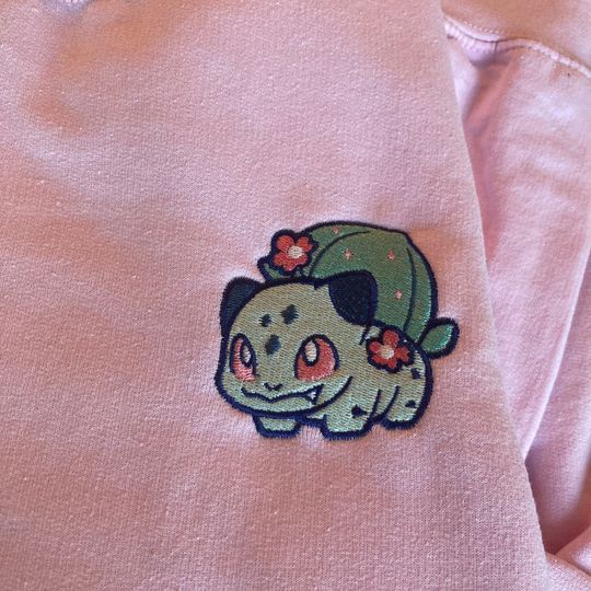 Embroidered Bulbasaur Sweatshirt, Embroidered Flower Sweatshirt, Embroidered Kawaii Sweatshirt, Anime Sweater