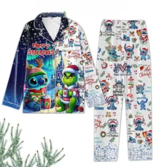 Stitch And Lilo Merry Stitchmas Merry Christmas Polyester Pajamas Set