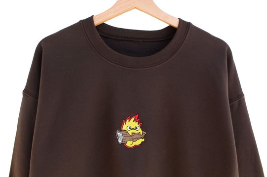 Cute Calcifer! Embroidered Crewneck | Anime Themed Sweatshirt, Pullover, Gift