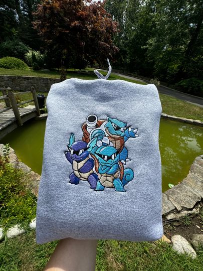 Squirtle Squad Iconic 90s Embroidered Sweater, Personal Anime Gift Hoodie, Retro Monster Stitched T-shirt, Pop Culture Aesthetic Crewneck