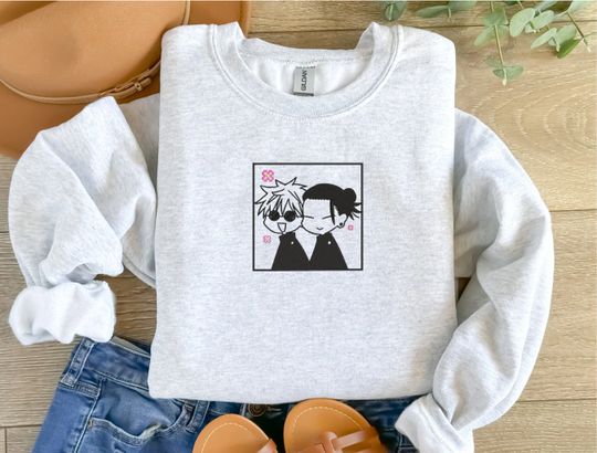 EMBROIDERED Gojo and Geto Sweatshirt, Stand out from the Crowd, Perfect Gift for Anime Fans, Unique Design Hoodie