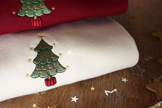 Retro Christmas Tree Embroidered Jumper, Unisex, Holidays Sweater, Stocking Filler, Vintage Look, Festive Sweatshirt, Embroidery, 50s, Gift