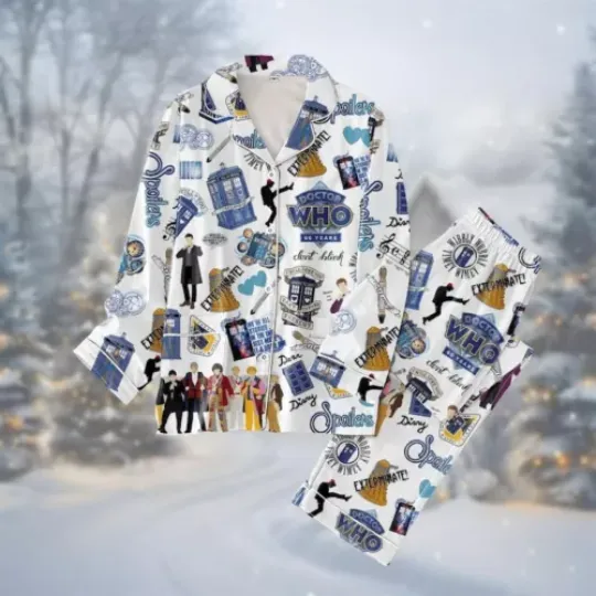 Christmas Doctor Who Pajamas Set, Tardis Pajamas Family, Vintage Xmas Pajamas