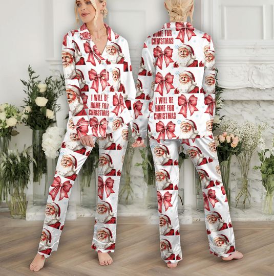Coquette Trump Pajamas Set, Trump Pajama Pants,  I'll Be Home For Christmas Pajamas, Trump Santa Pajamas, Republican Gift