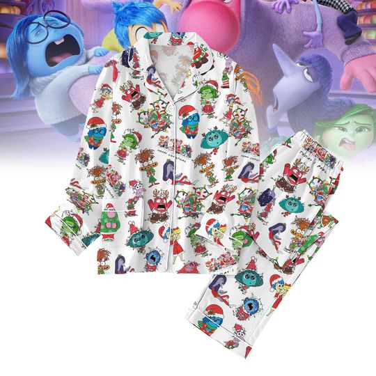 Inside Out 2 Christmas Pajamas Set, Reindeer Joy Anxiety Anger Sadness Ennui Pj Set, Disney Family Pajamas, Movie All Emotions Pajamas