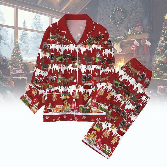 Christmas Donkeys Thick Pajamas Set, Christmas Farm Animal Pajamas, Donkeys Sleepwear With Santa Hat, Donkey Lover Gift Holiday Xmas