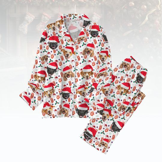 Personalized Pet Photo Pajamas Set, Custom Face Christmas Family Pajamas, Funny Christmas Gift For Pet Owners, Dog Lover Loungewear Set