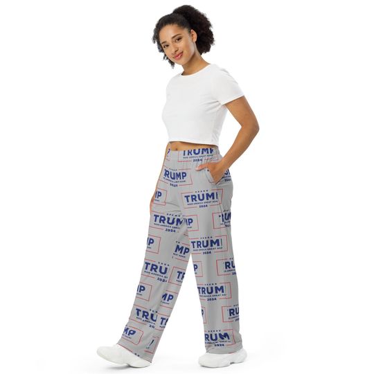 Trump Pajama Pants, Matching Family Christmas PJs, Republican Gift, Conservative Christmas Unisex Wide-Leg Pants for Men and Women