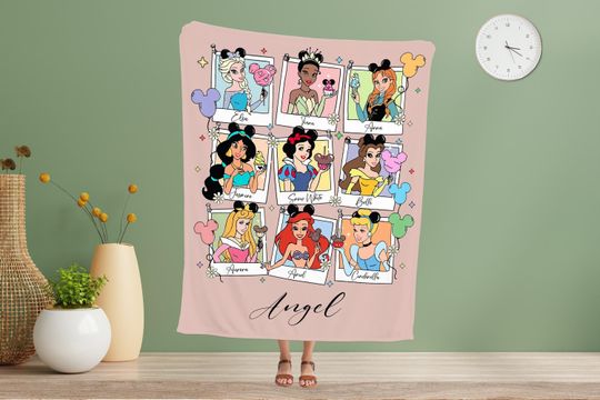 Custom Name Disney Princess Birthday Girl Blanket, Disneyland Baby Girl Trip Gift, Personalized Disney Blanket, Christmas Thanksgiving Gift