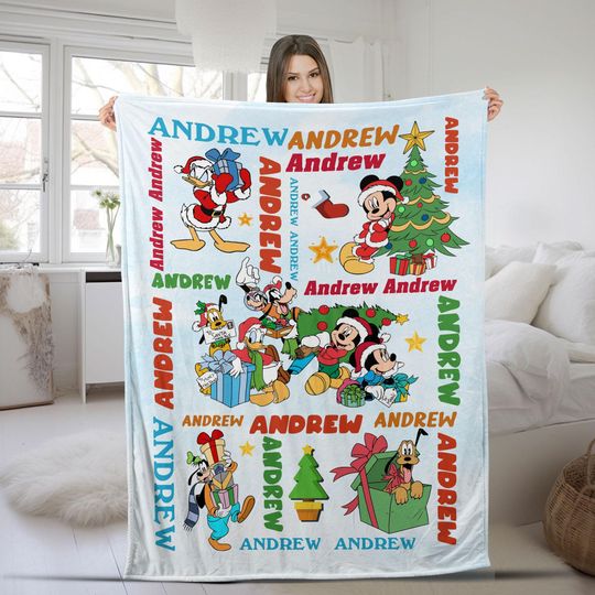 Personalized Name Mickey And Friends Blanket/Christmas Disney Blanket/Minnie, Daisy, Donald, Goofy, Pluto, Throw Mink Sherpa Blanket