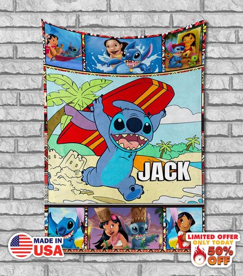 Personalized Stitch Throw Blanket, Custom Disney Lilo Stitch Blanket, Custom Name Disney Blanket, Disney Christmas Blanket