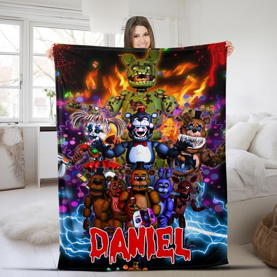 Custom Five Nights At Freddy's Blanket, Five Nights At Freddy's, Freddy Fazbear Bonnie Chica Foxy Blanket Horror Halloween Blanket