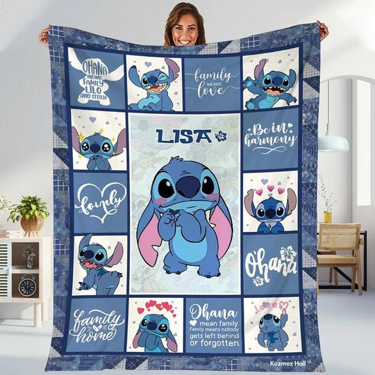 Personalized Stitch Blanket, Custome Lilo Stitch Blanket, Stitch Birthday Gifts Blanket, Disneyland Angel Stitch Blanket, Christmas Gift