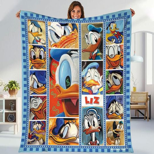 Personalized Donald Duck Moments Blanket, Custom Dinseyland Donald Duck Blanket, Cute Cartoon Gifts, Duck Movie Blanket, Donald Duck Gifts