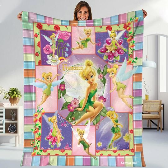 Personalized Tinkerbell Throw Blanket, Tinkerbell Throw Blanket, Tinkerbell Birthday Theme Blanket, Tinkerbell Christmas Gifts Blanket